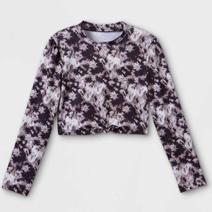 Art Class Girls Long Sleeve Tie Dye Cropped Rashguard T Shirt Black S (6/6X) NWT